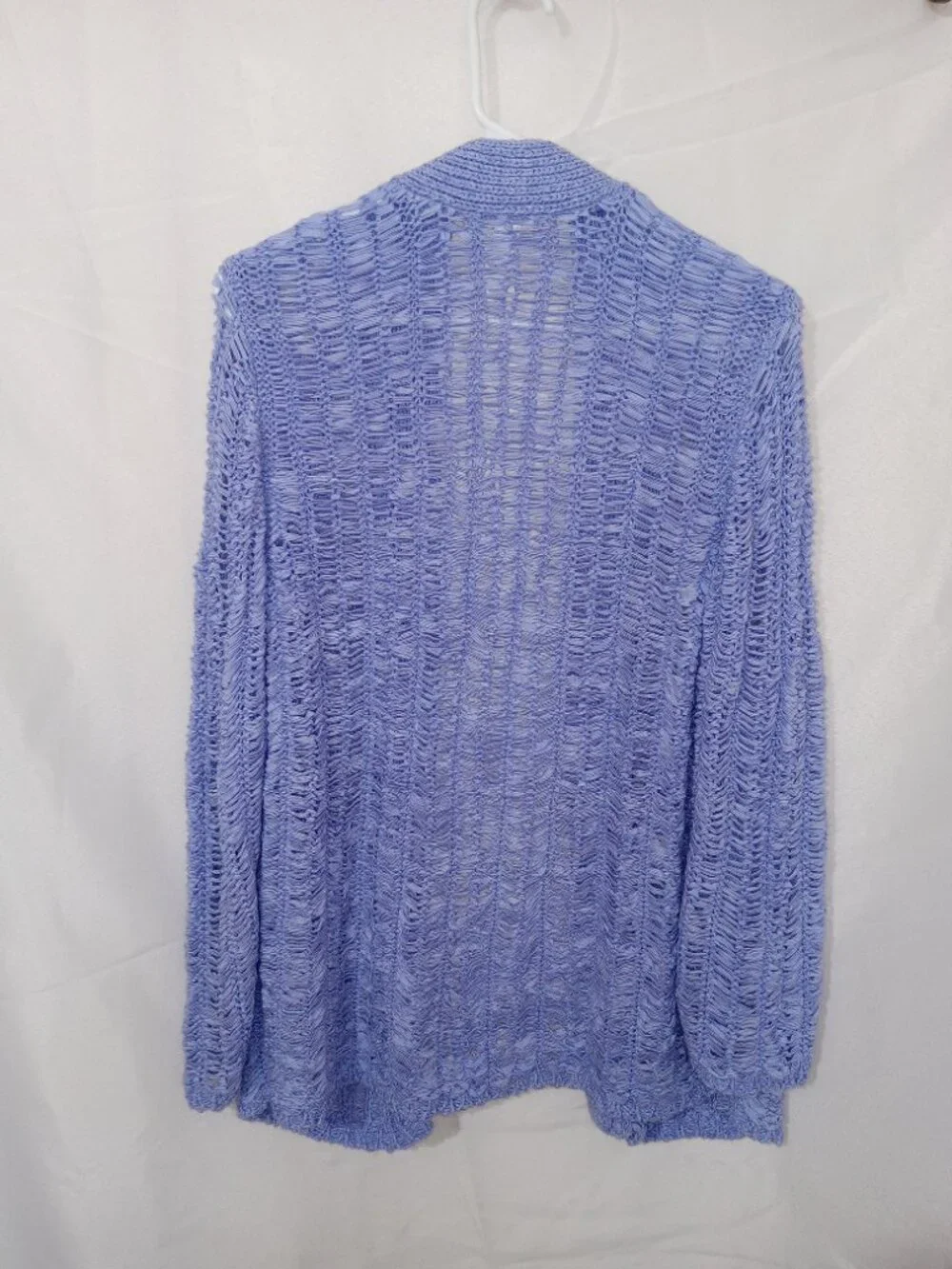 Chico’s Blue Open Knit Weave Cardigan Size 1 Lightweight Textured M Coastal